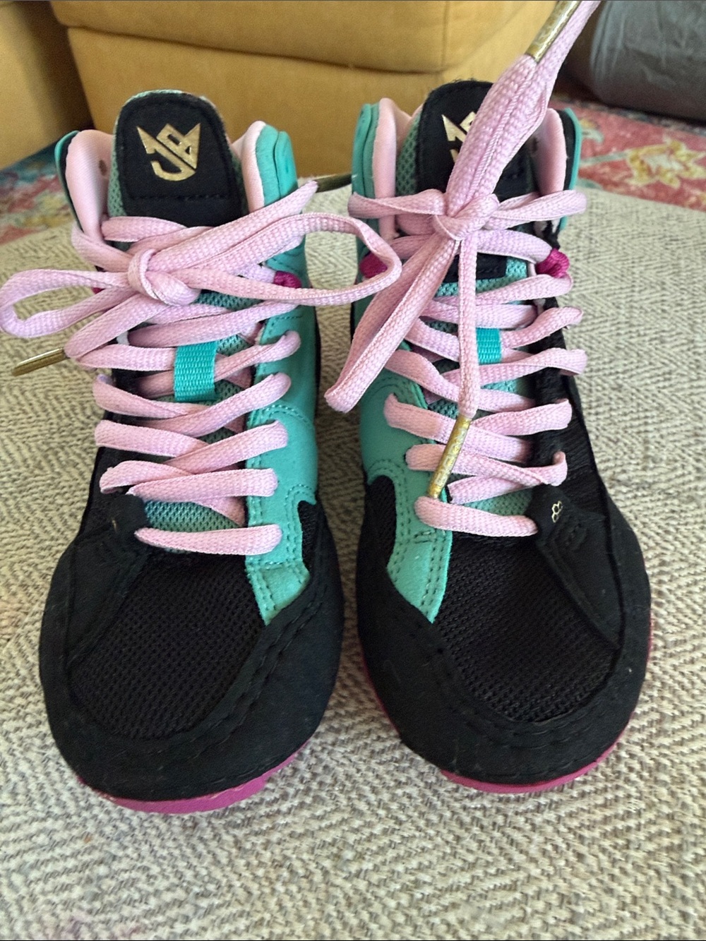 RUDIS Youth High-Top Wrestling shoes in Black, Teal & Pink - Kids Athletic Shoes